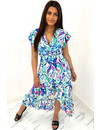 BLUE - 'INEZ MAXI' - ABSTRACT INSPIRED RUFFLE WRAP ON DRESS