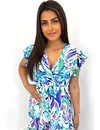 BLUE - 'INEZ MAXI' - ABSTRACT INSPIRED RUFFLE WRAP ON DRESS