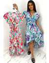 BLUE - 'INEZ MAXI' - ABSTRACT INSPIRED RUFFLE WRAP ON DRESS