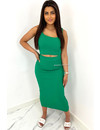 GREEN - 'ALEXIA' - RIBBED CLASSY TWO PIECE SET