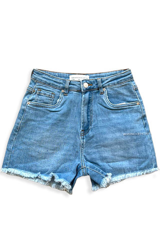 BLUE - 'LEXXIE' - HIGH WAIST PERFECT FIT STRETCH DENIM SHORT BLUE - 'LEXXIE' - HIGH WAIST PERFECT FIT STRETCH DENIM SHORT