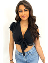 BLACK - 'NOAMI TOP' - RUFFLE CROP TOP