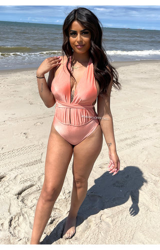 PEACH - 'LYNN' - PERFECT FIT TIE UP SWIMSUIT PEACH - 'LYNN' - PERFECT FIT TIE UP SWIMSUIT