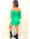 GREEN - 'JADA SET' - WAFFLE QUALITY RUFFLE TOP + SHORT SET