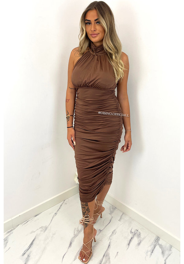 CHOCO - 'KIRSTEN DRESS' - RUCHED MAXI HALTER DRESS