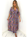 PURPLE - 'MELINA' - OPEN BACK MAXI AZTEC PRINT DRESS