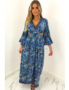 BLUE - 'MELINA' - OPEN BACK MAXI AZTEC PRINT DRESS