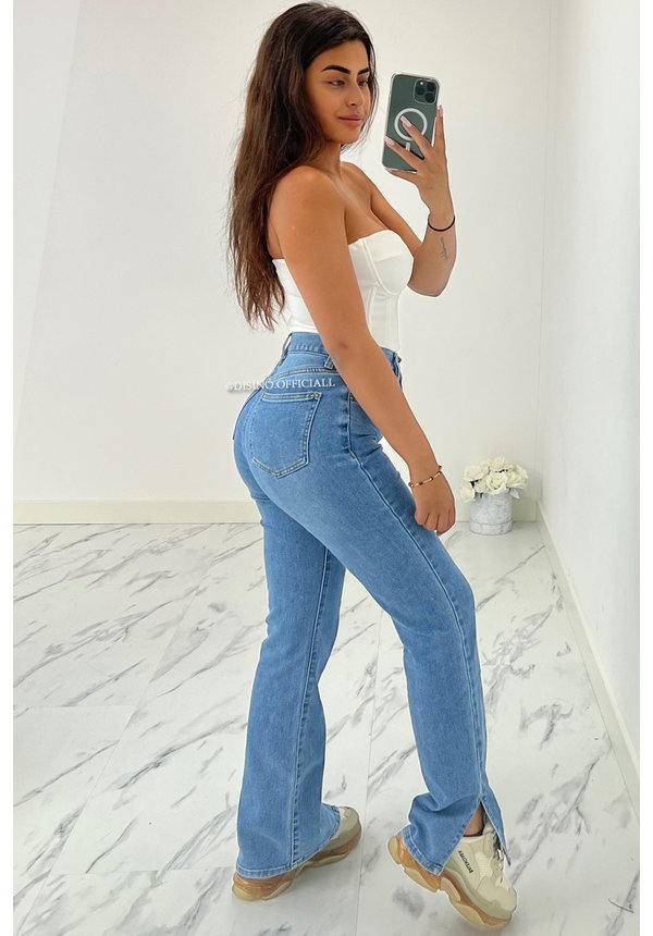 BLUE - 'PHOENIX' - SPLIT PERFECT FIT STRETCH HIGH WAIST STRAIGHT LEG JEANS - 1906