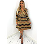 CAMEL - 'BOBBY DRESS' - LUREX ZIGZAG A-LINE DRESS
