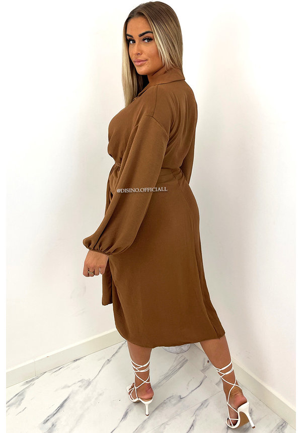 CAMEL - 'WILLOW' - KNOTTED MAXI BLOUSE DRESS