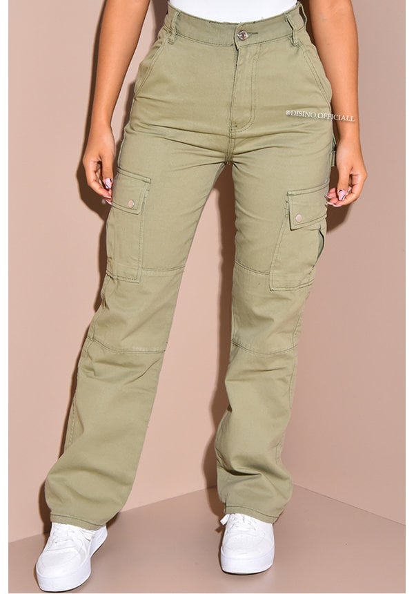 GREEN - 'SHAY' - PERFECT FIT CARGO STRAIGHT LEG JEANS