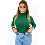 GREEN - 'APRIL' - LONG SLEEVE KNIT CROPPED COL TOP