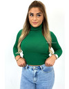 GREEN - 'APRIL' - LONG SLEEVE KNIT CROPPED COL TOP