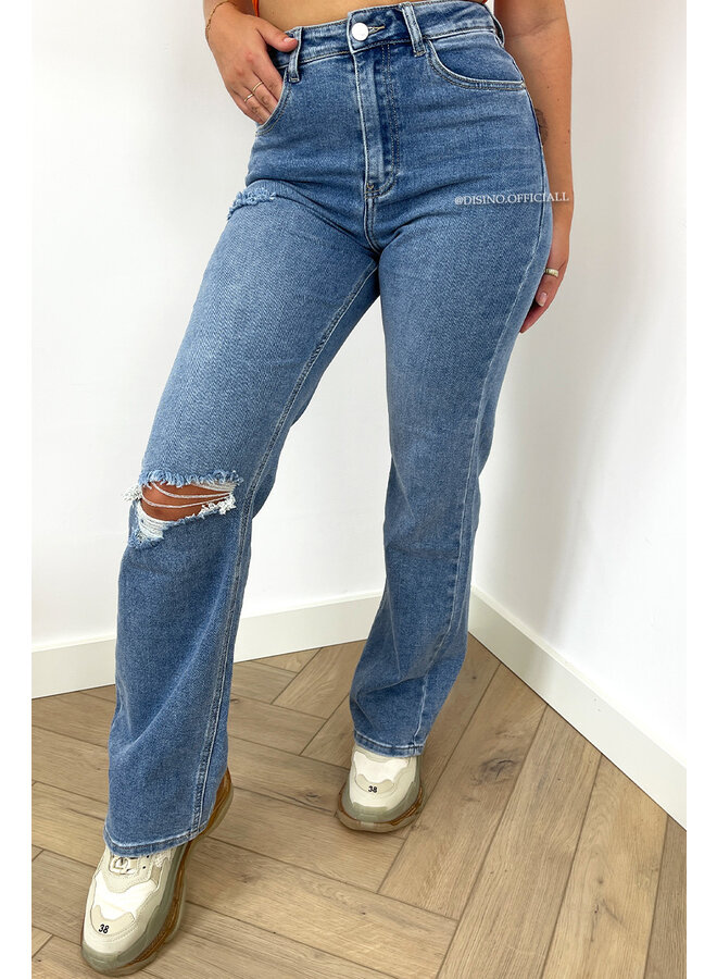 BLUE - 'FLORIDA' - PERFECT FIT STRETCH HIGH WAIST WIDE LEG JEANS - 1910