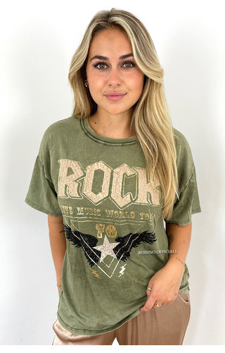 KHAKI GREEN - 'TEDDY ROCK' - PREMIUM QUALITY OVERSIZED TEE KHAKI GREEN - 'TEDDY ROCK' - PREMIUM QUALITY OVERSIZED TEE