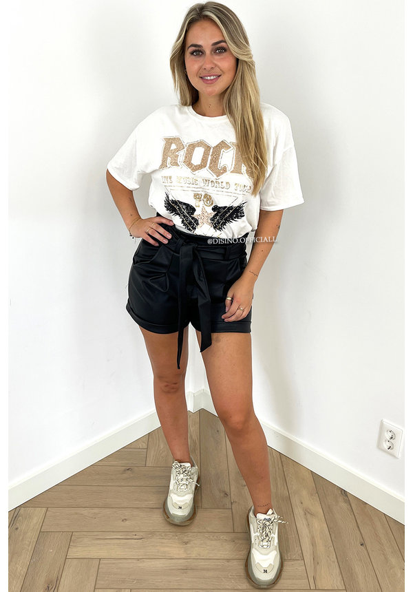 BLACK - 'BONNIE' - FAUX LEATHER PAPER BAG SHORTS