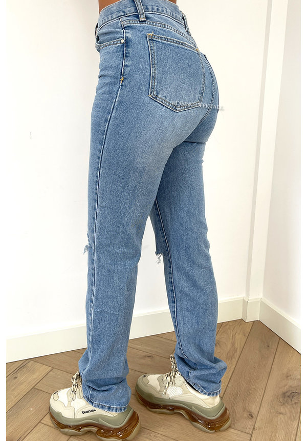 LIGHT BLUE - 'AUSTIN' - RIPPED HIGH WAIST STRAIGHT LEG JEANS - 1886