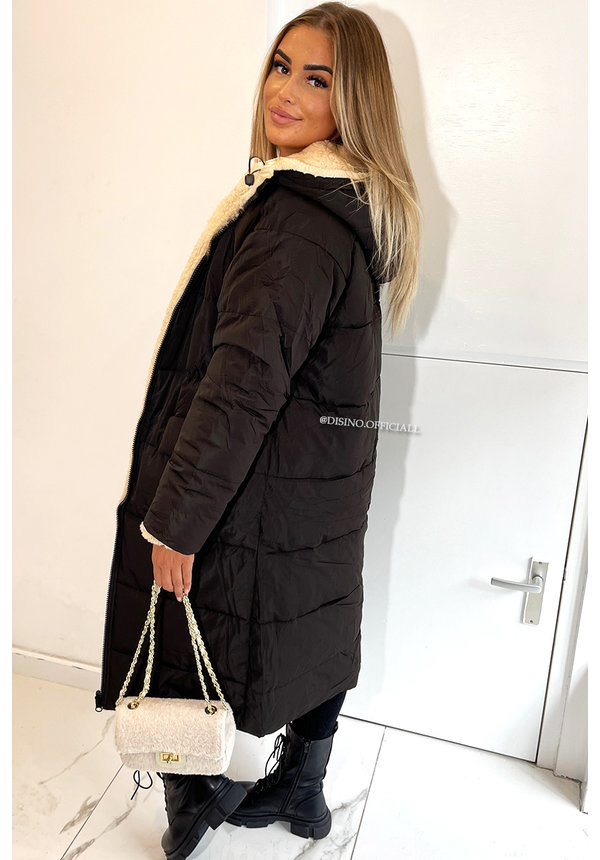 BLACK - 'JAYNE TEDDY' - PREMIUM QUALITY REVERSIBLE TEDDY COAT