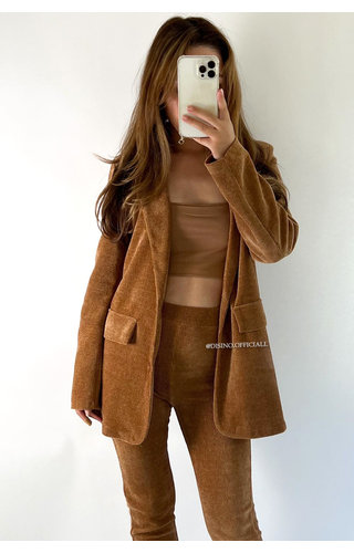 BROWN - 'LOIS BLAZER' - CHENILLE STRETCH BOYFRIEND BLAZER 