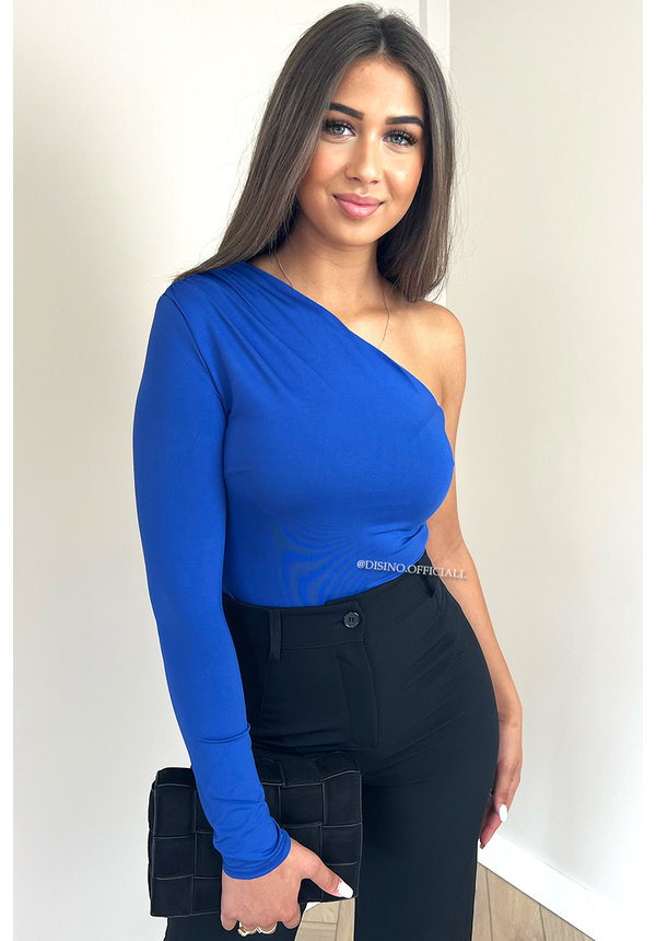 ROYAL BLUE - 'BLISS BODYSUIT' - RUCHED SHOULDER ONE ARM BODYSUIT