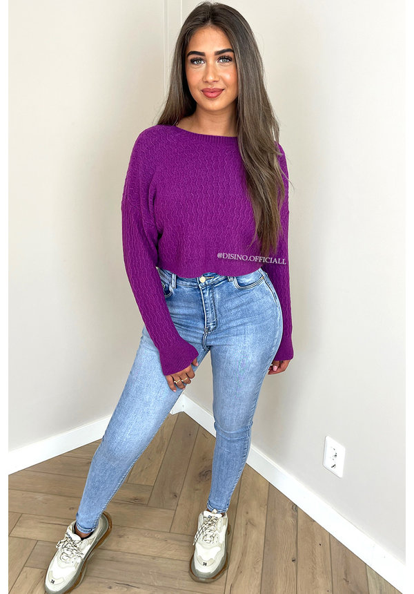 PURPLE - 'ABBY' - SUPER SOFT CROPPED LONG-SLEEVE KNIT