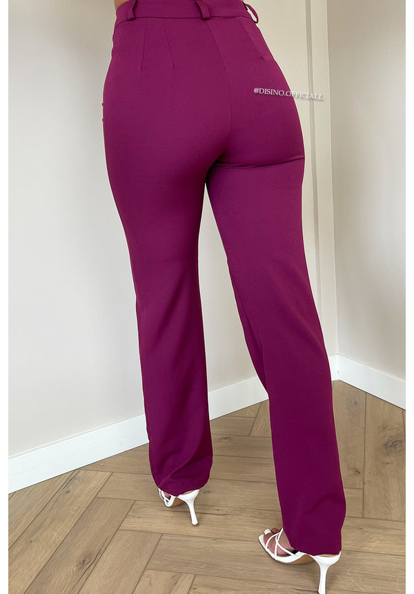 PURPLE - 'LIYA PANTS' - HIGH WAIST STRAIGHT LEG PANTALON