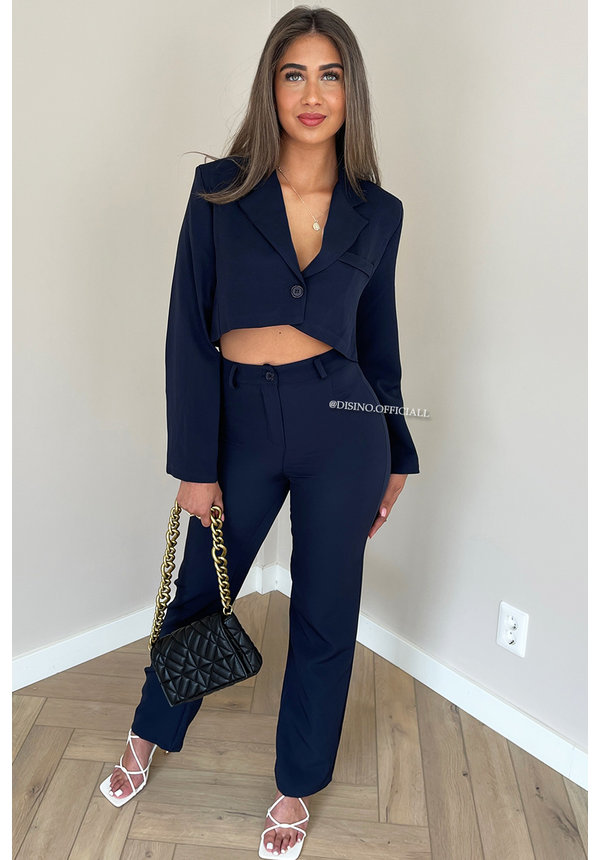 NAVY BLUE - 'ROX' - CROPPED BLAZER