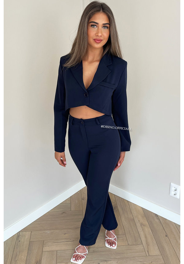 NAVY BLUE - 'ROX' - CROPPED BLAZER