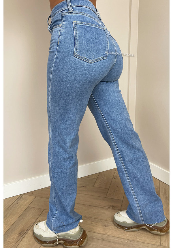 BLUE - 'CALIFORNIA V2' - PERFECT FIT STRETCH HIGH WAIST STRAIGHT WIDE LEG JEANS