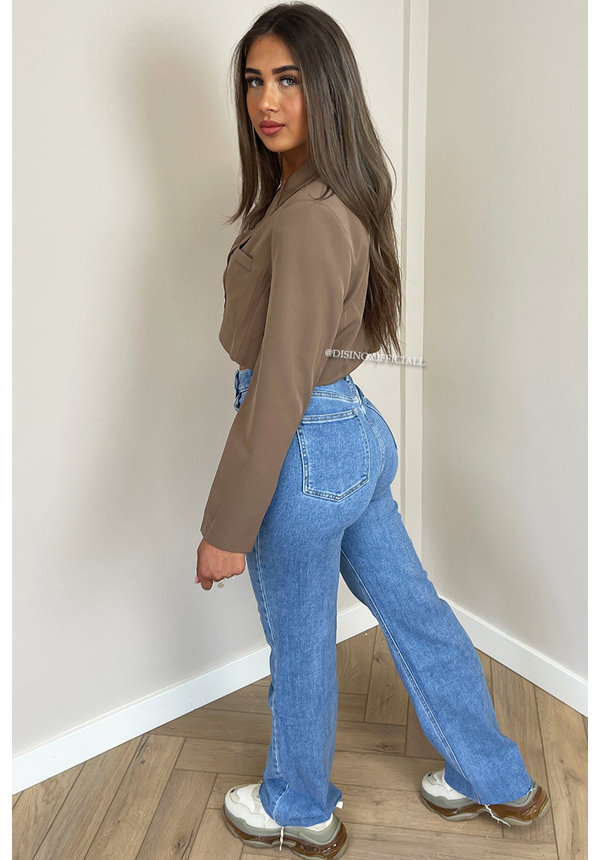 BLUE - 'CALIFORNIA V2' - PERFECT FIT STRETCH HIGH WAIST STRAIGHT WIDE LEG JEANS