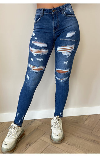 QUEEN HEARTS JEANS - MEDIUM BLUE - HIGH WAIST RIPPED SKINNY JEANS - 846 