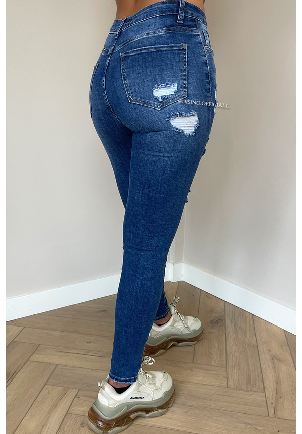 QUEEN HEARTS JEANS - MEDIUM BLUE - HIGH WAIST RIPPED SKINNY JEANS - 846