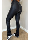 BLACK - 'MIA' - SUPER STRETCH VEGAN LEATHER FRONT SPLIT JEANS - 7271