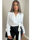 WHITE - 'HANNAH' - PREMIUM QUALITY WRAP ON BLOUSE