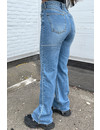 BLUE - 'MURILLO' - HIGH WAIST RIPPED KNEE STRAIGHT LEG JEANS - 1675