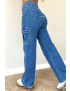 BLUE - 'DENIM CARGO' - STRETCH CARGO STRAIGHT LEG JEANS