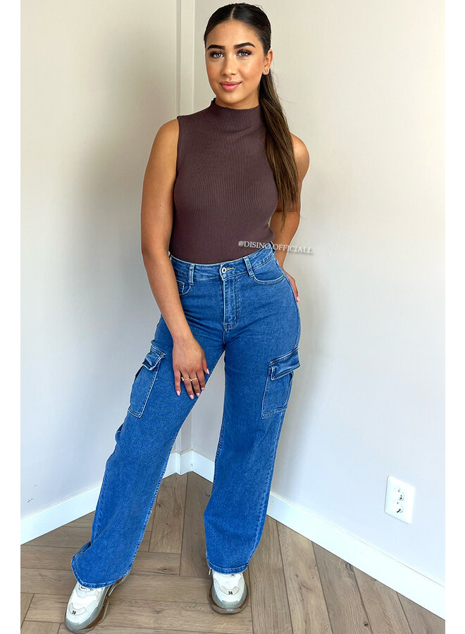 BLUE - 'DENIM CARGO' - STRETCH CARGO STRAIGHT LEG JEANS