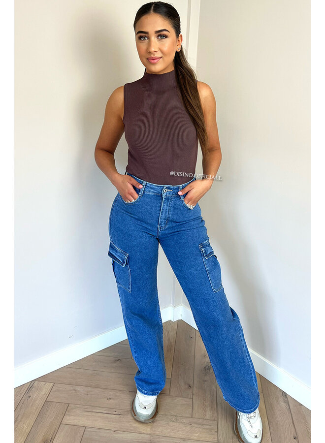 BLUE - 'DENIM CARGO' - STRETCH CARGO STRAIGHT LEG JEANS