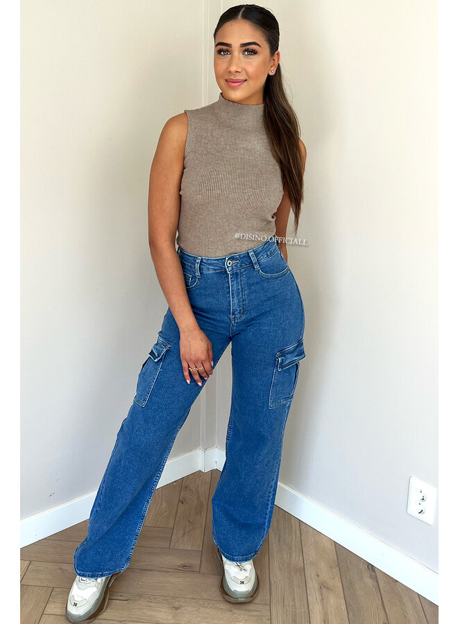 BLUE - 'DENIM CARGO' - STRETCH CARGO STRAIGHT LEG JEANS