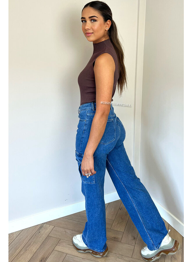 BLUE - 'DENIM CARGO' - STRETCH CARGO STRAIGHT LEG JEANS