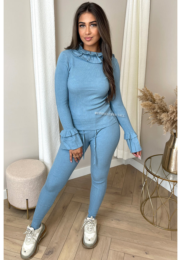 BLUE - 'JULIE SET' - INSPIRED SOFT RUFFLE TWIN SET - 1078