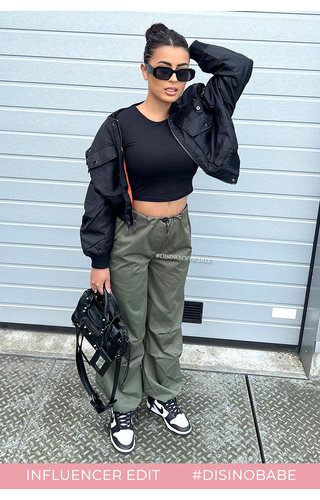 KHAKI GREEN - 'ROXY' - PARACHUTE CARGO PANTS KHAKI GREEN - 'ROXY' - PARACHUTE CARGO PANTS
