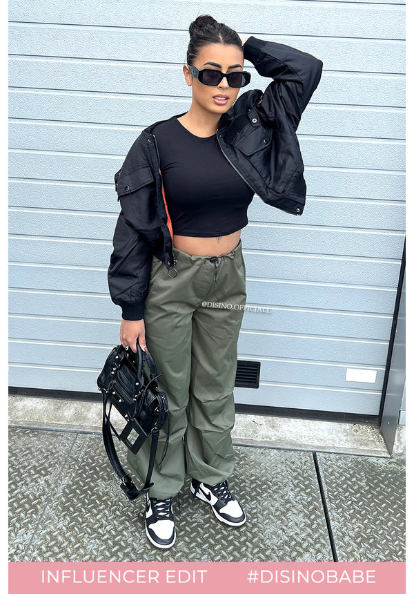 KHAKI GREEN - 'ROXY' - PARACHUTE CARGO PANTS