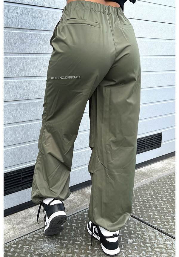 KHAKI GREEN - 'ROXY' - PARACHUTE CARGO PANTS