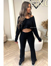 BLACK - 'AMARA' - PREMIUM QUALITY FLARE + SWEATER TWO PIECE SET