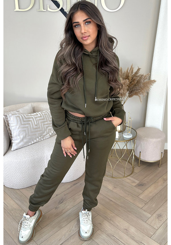 KHAKI GREEN - 'STEFFANIE V2' - PREMIUM QUALITY CROPPED JOGGER SET