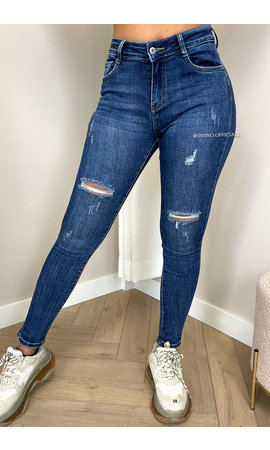 REDIAL - BLUE - PERFECT HIGH WAIST RIPPED SKINNY JEANS - 8008