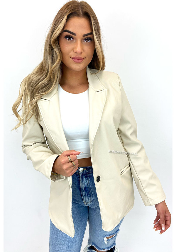 BEIGE - 'YADE LEATHER' - OVERSIZED BOYFRIEND BLAZER