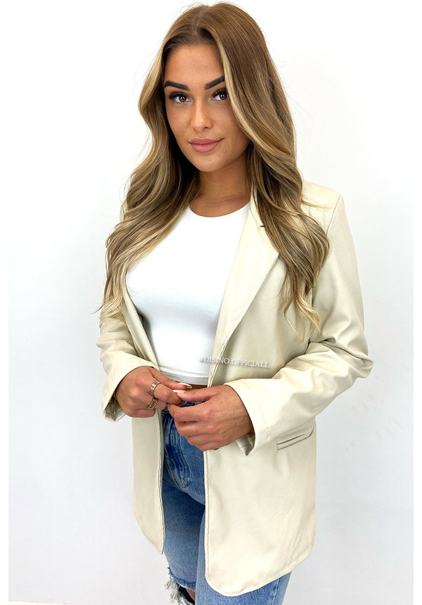 BEIGE - 'YADE LEATHER' - OVERSIZED BOYFRIEND BLAZER