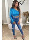 LIGHT BLUE - 'NORA' - SPARKLE ONE ARM ALL OVER SEQUIN TOP